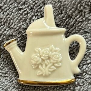 Lenox Signed Porcelain Watering Can with Gold Trim Brooch/Pin